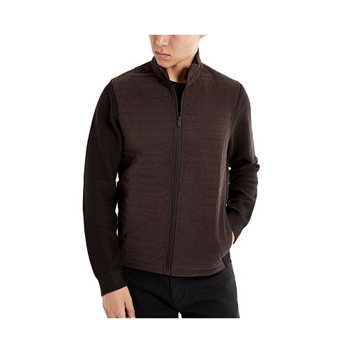 Kenneth Cole Mens Quilted Zip-Front Sweater Jacket