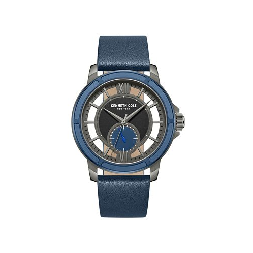 Kenneth Cole New York Mens Transparency Blue Dark Genuine Leather Watch 44mm