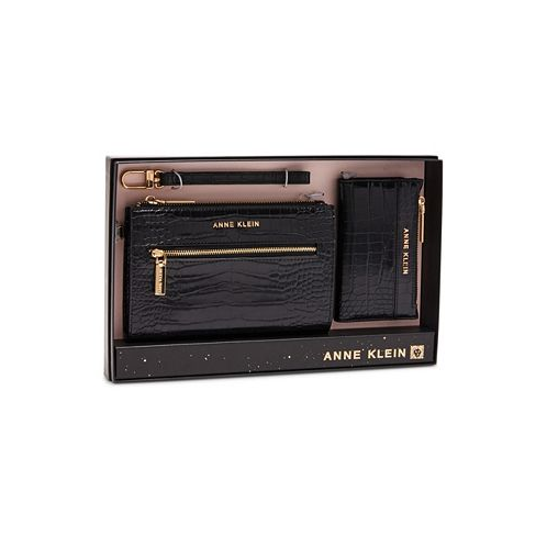 Anne Klein Croco Zip Clutch and Card Case Gift Set 2 Piece