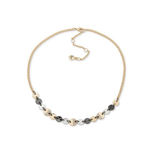 DKNY Tri-Tone Crystal Disc Frontal Necklace 16 + 3 extender