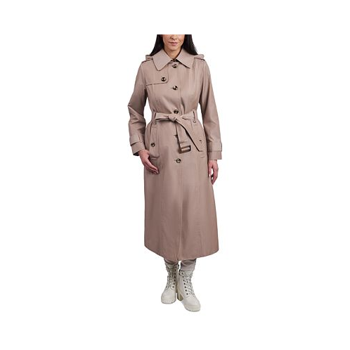 London Fog Womens Single-Breasted Hooded Maxi Trench Coat