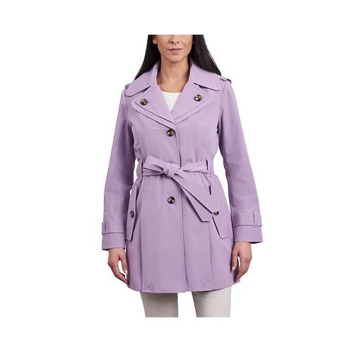 London Fog Womens Petite Single-Breasted Belted Trench Coat