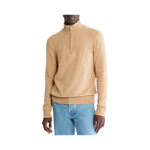 Calvin Klein Mens Ribbed-Trim Quarter-Zip Pullover Sweater