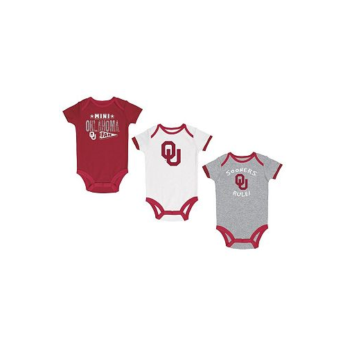 Champion Newborn and Infant Boys and Girls Crimson Heather Gray White Oklahoma Sooners Three-Pack Bodysuit Set