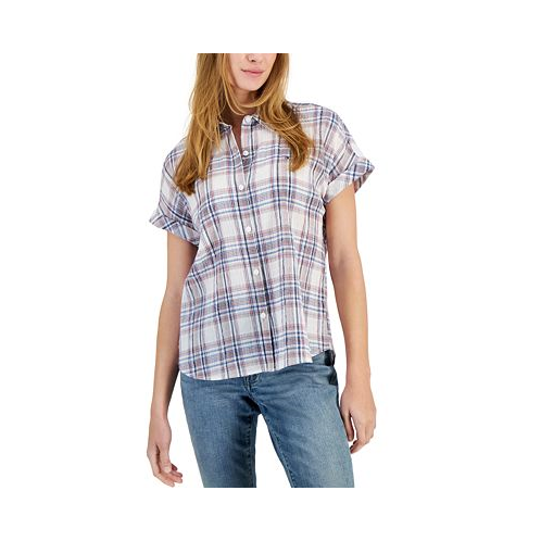 Tommy Hilfiger Womens Omlym Plaid Dolman-Sleeve Shirt