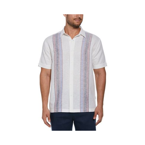 Cubavera Mens Big & Tall Yarn-Dyed Stripe Panel Linen Blend Button-Down Shirt