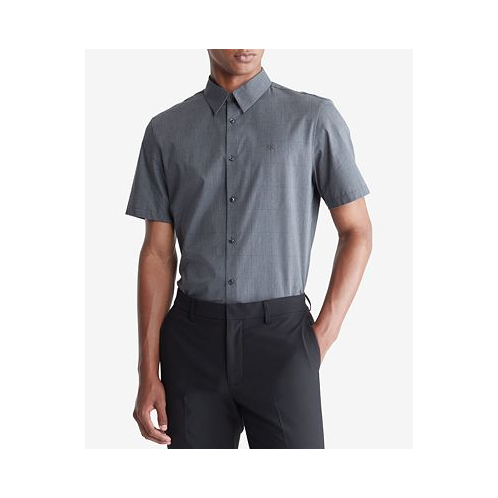 Calvin Klein Mens Slim Fit Tonal Windowpane Short Sleeve Button-Front Shirt