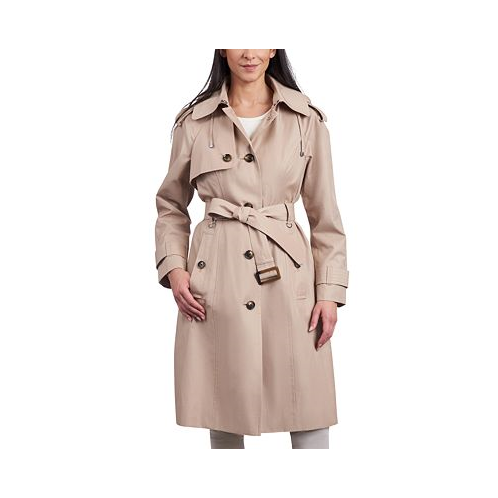 London Fog Womens Belted Hooded Water-Resistant Trench Coat