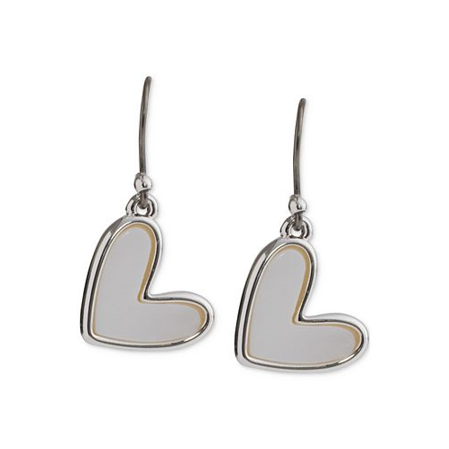 Lucky Brand Silver-Tone Mother-of-Pearl Heart Drop Earrings