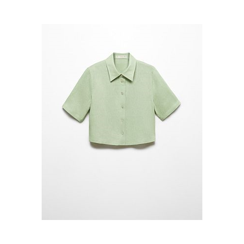 MANGO Womens Linen-Blend Short-Sleeve Shirt