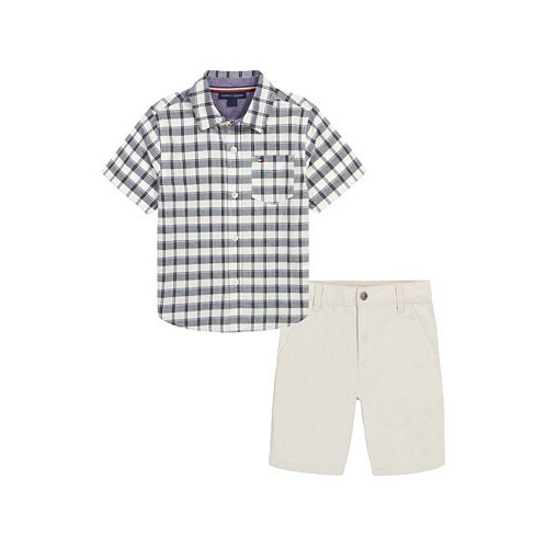Tommy Hilfiger Toddler Boys Prewashed Plaid Short Sleeve Shirt and Twill Shorts 2 Piece Set