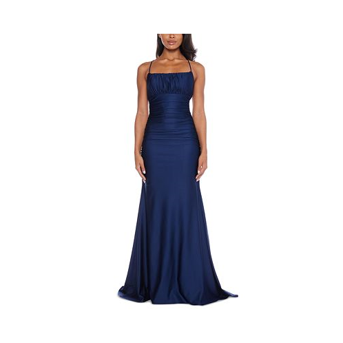 B Darlin Juniors Square-Neck Ruched Strappy Sleeveless Gown