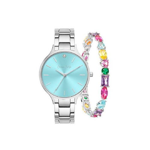 Jessica Carlyle Womens Quartz Silver-Tone Alloy Bracelet Watch 36mm Gift Set