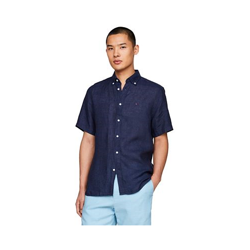 Tommy Hilfiger Mens Regular-Fit Linen Short-Sleeve Shirt
