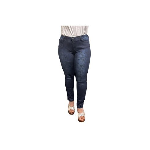Poetic Justice Womens Curvy Fit Stretch Denim Blasted Daisy Printed Mid-Rise Skinny Jeans