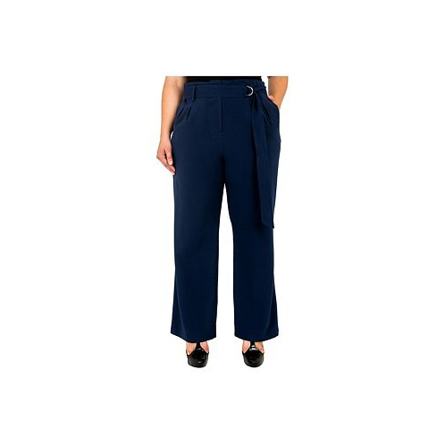 Standards & Practices Womens Plus Size Belted Straight Leg Paper Bag Pants