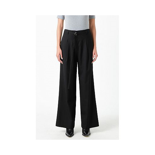 Grey Lab Womens Pleated Wide Pants with Belt
