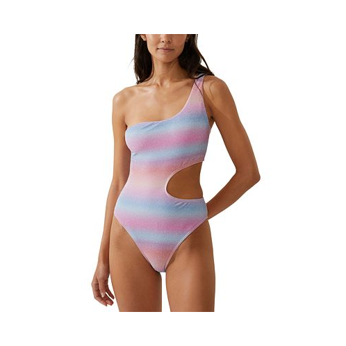 COTTON ON Womens Glitter Ombre Cutout One-Shoulder One-Piece Swimsuit