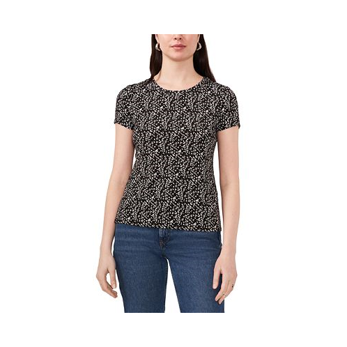 Vince Camuto Womens Floral Keyhole Back Short Sleeve Top