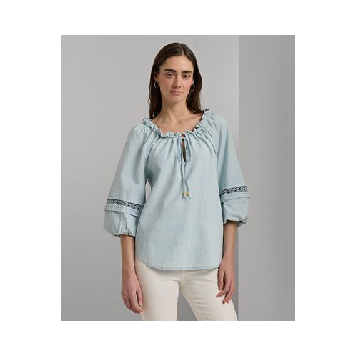 POLO Ralph Lauren Womens Cotton Chambray Lace-Trim Blouse