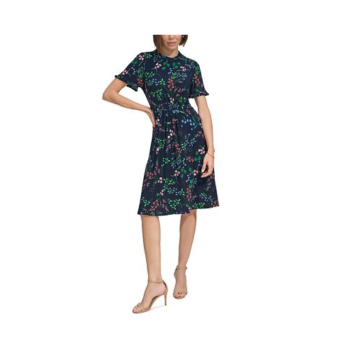 Tommy Hilfiger Womens Printed Round-Neck Shift Dress