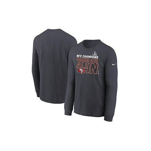 Nike Big Boys Anthracite San Francisco 49ers 2023 NFC Champions Locker Room Trophy Collection Long Sleeve T-shirt