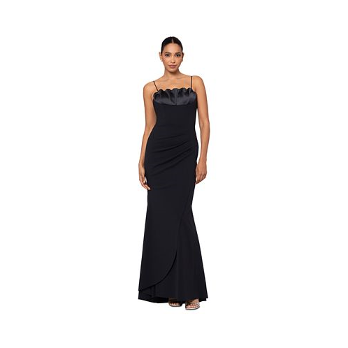 XSCAPE Womens Satin-Trim Ruched Gown
