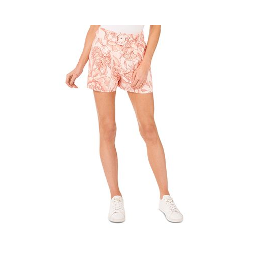 CeCe Womens Floral High Rise Belted Pleated Shorts