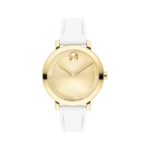 Movado Womens Swiss Bold Evolution 2.0 White Leather Strap Watch 34mm
