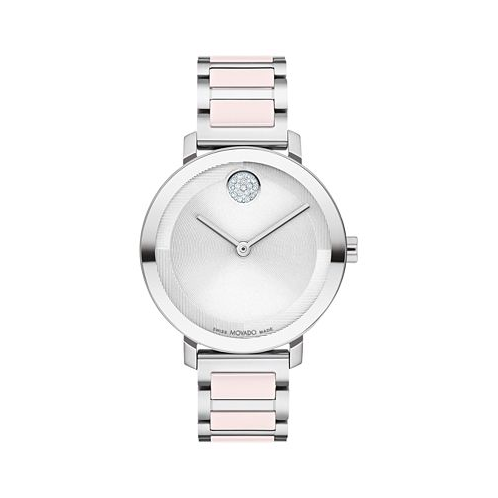 Movado Womens Swiss Bold Evolution 2.0 Blush Ceramic & Stainless Steel Bracelet Watch 34mm
