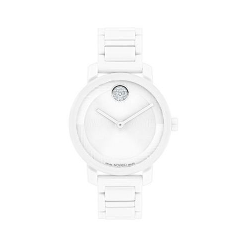 Movado Womens Swiss Bold Evolution 2.0 White Ceramic Bracelet Watch 34mm