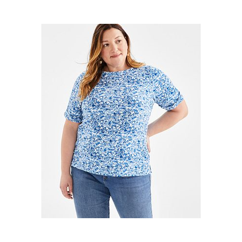 Style & Co Plus Size Printed Elbow-Sleeve Top