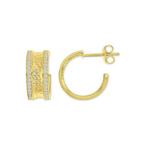 Macys Cubic Zirconia Hammered Small Hoop Earrings in 14k Gold-Plated Sterling Silver 0.55