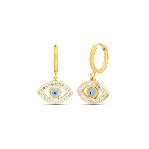Kensie Gold-Tone Evil Eye Charm Dangle Huggie Hoop Earrings