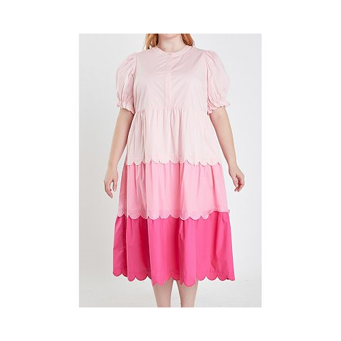 English Factory Womens Plus size Colorblock Scallop Dress
