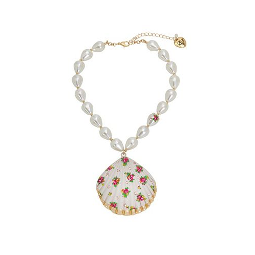 Betsey Johnson Faux Stone Floral Shell Pendant Necklace
