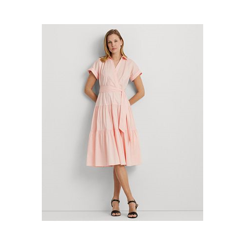 POLO Ralph Lauren Womens Belted Cotton-Blend Tiered Dress