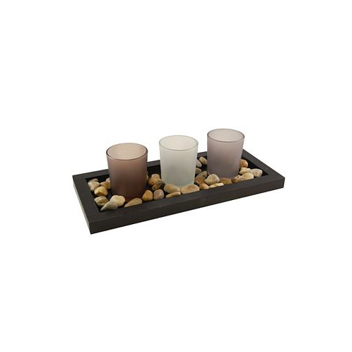 JH Specialties Inc/Lumabase Lumabase Wooden Pebble Tray with 3 Glass Votive Holders