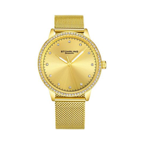 Stuhrling Womens Gold-Tone Mesh Bracelet Watch 38mm
