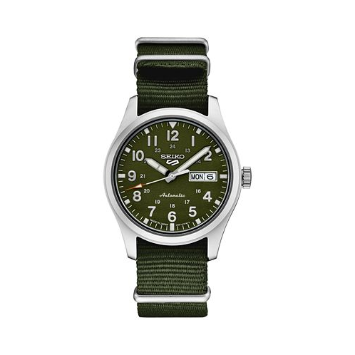 Seiko Mens Automatic 5 Sports Green Nylon Strap Watch 43mm