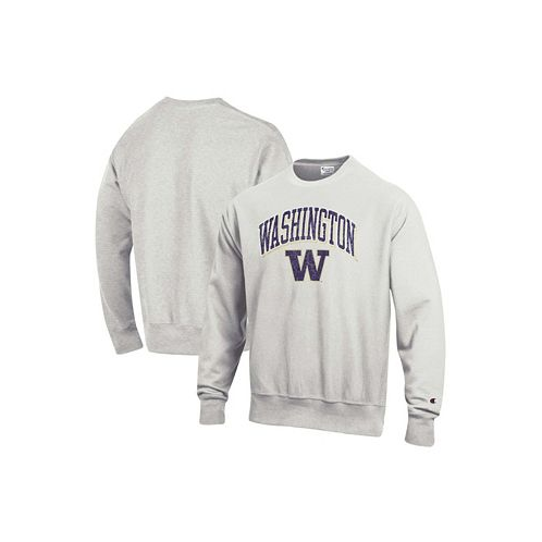 Champion Mens Gray Washington Huskies Arch Over Logo Reverse Weave Pullover Sweatshirt