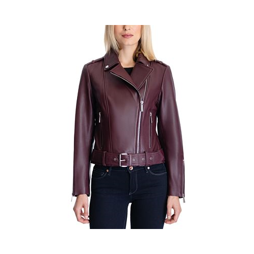 Michael Kors Womens Belted Leather Moto Coat