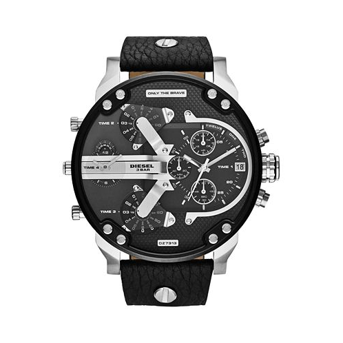 Diesel Mens Chronograph Mr. Daddy 2.0 Black Leather Strap Watch 66x57mm DZ7313