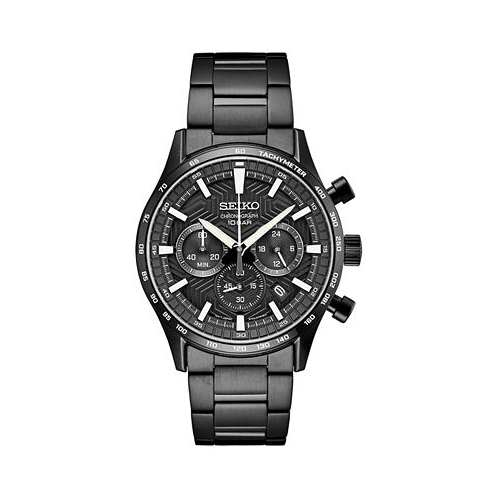 Seiko Mens Chronograph Essentials Black Ion Finish Stainless Steel Bracelet Watch 43mm