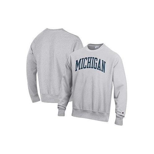 Champion Mens Ash Michigan Wolverines Big and Tall Reverse Weave Fleece Crewneck Pullover Sweatshirt