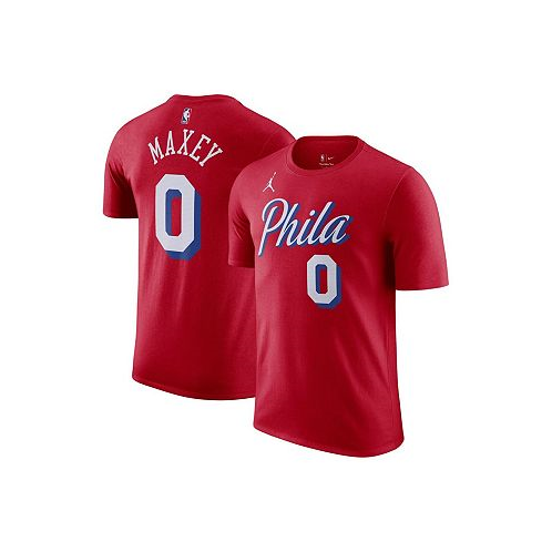 Jordan Mens Tyrese Maxey Red Philadelphia 76ers 2022/23 Statement Edition Name and Number T-shirt