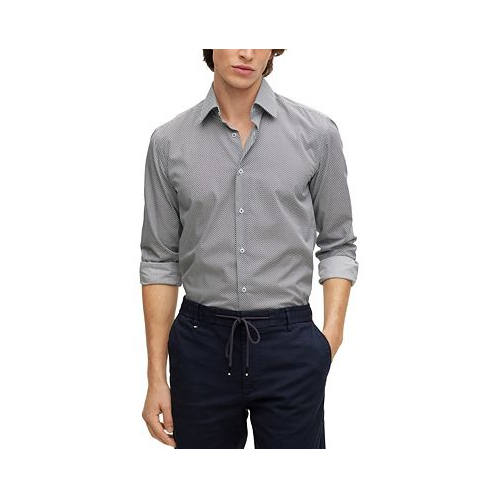 Hugo Boss Mens Slim-Fit Structured Printed Stretch Cotton Shirt