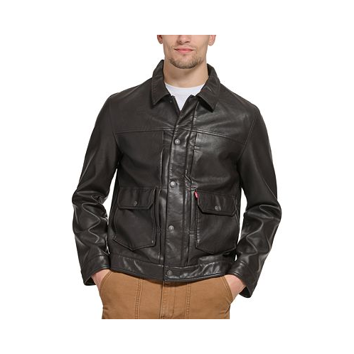 Levis Mens Faux Leather Snap-Front Water-Resistant Jacket