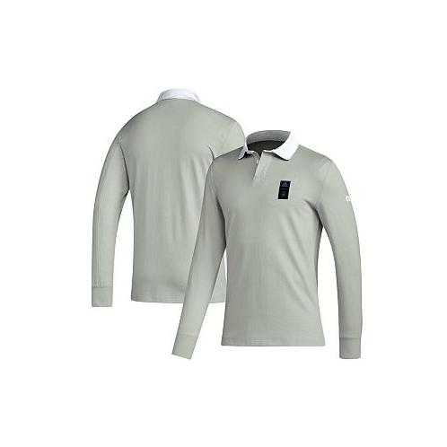 Adidas Mens Gray 2023 Player Charlotte FC Travel Long Sleeve Polo Shirt