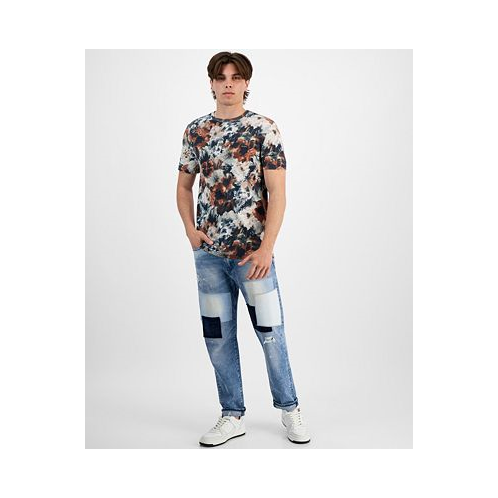 GUESS Mens Textured Floral Graphic T-Shirt